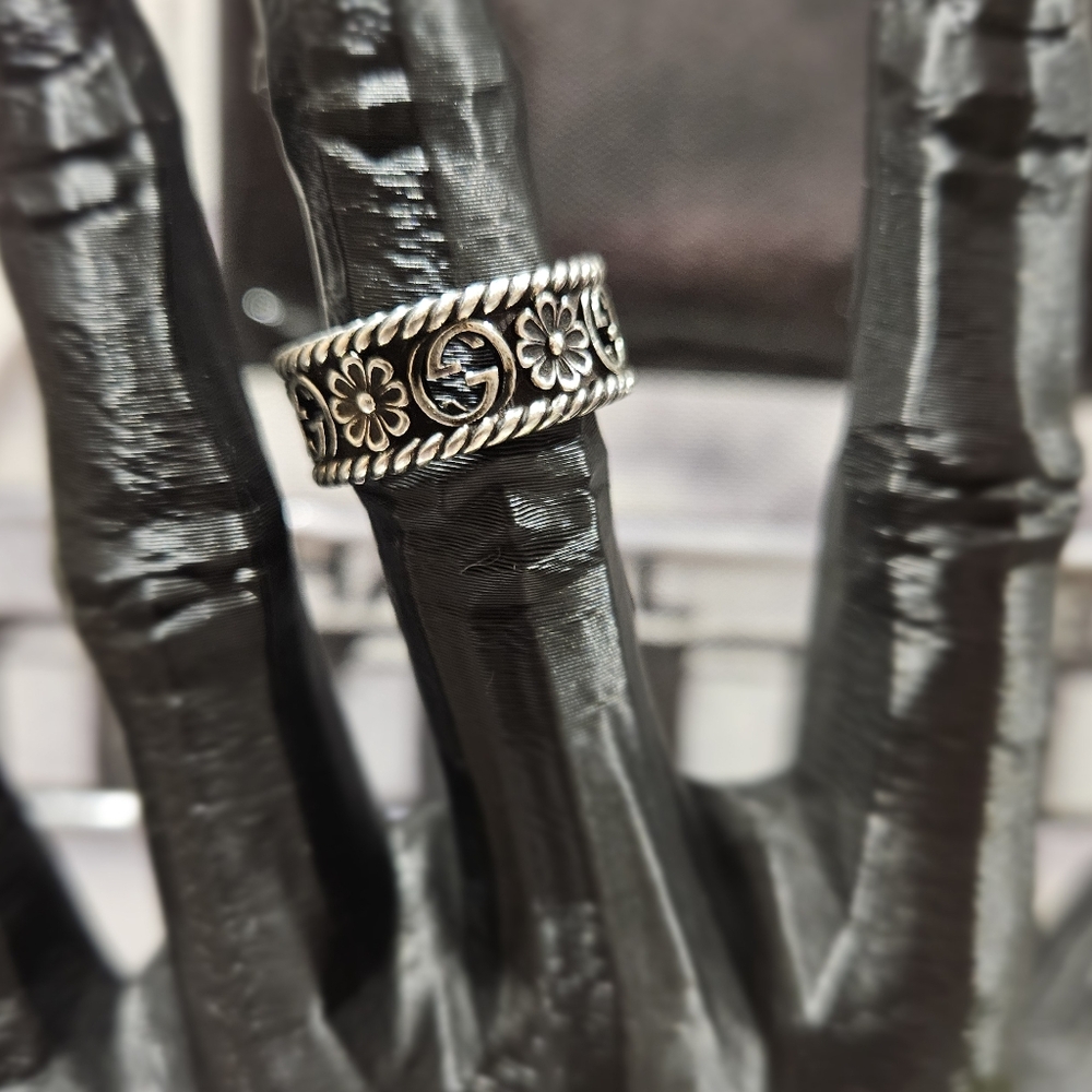Gucci Size 6.75 Interlocking G Flower Ring in sterling silver NIB Gucci Size 14 - Picture 6 of 6